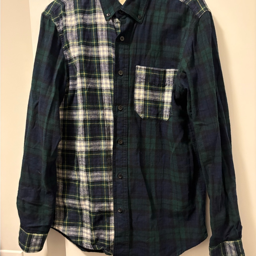 L.L. Bean Men's Plaid Button-Up Shirt in Navy & Green